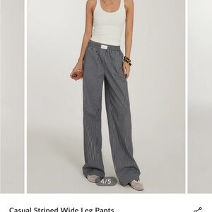 Commense Black and White Pinstripe Wide-Leg Trousers